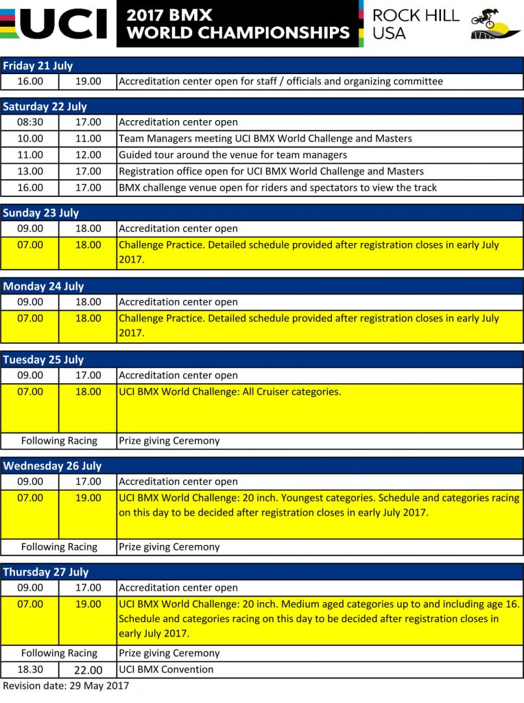 2017 UCI Worlds Schedule P1 - Fifteen