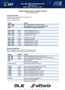 2019 Zolder UEC BMX European Cup Schedule P1